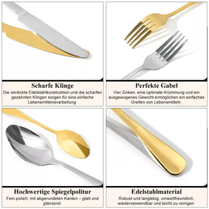 Besteckset Edelstahl Tafelbesteck 48 Teile für 12 Personen. Das besondere Angebot! Silber oder Gold.