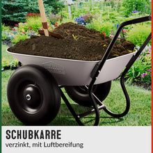 Laden Sie das Bild in den Galerie-Viewer, Schubkarre mit 2 Rädern. 150 kg Tragkraft. 100 Liter. Stahlfelgen mit Luftreifen