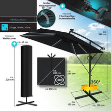 Laden Sie das Bild in den Galerie-Viewer, Ampelschirm 250cm x 250cm Sonnenschirm rechteckig. Inkl. Abdeckung + Windsicherung mit Kurbelvorrichtung Aluminium