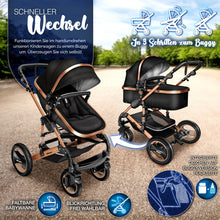 Laden Sie das Bild in den Galerie-Viewer, Kinderwagen 3 in 1 Kombi-Buggy Reisebuggy inkl. Auto- Babyschale. Faltbar.