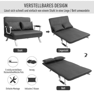 Schlafsofa Doppelsofa dunkelgrau 111 cm breit, mit Armlehne Schlafsessel Gästebett Klappbett