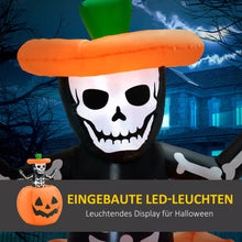 Laden Sie das Bild in den Galerie-Viewer, Halloween Aufblasbarer Kürbis 100 cm mit Skelett Halloweendekorationen LED