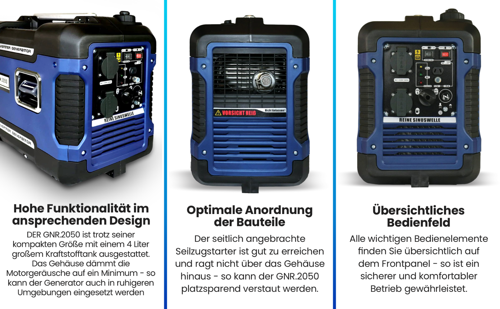 Craftfull Inverter-Stromerzeuger PI2000 – 1200/2000 W, Euro 5, ECO-Modus, USB, 12V, Notstromaggregat Für Camping & Blackout