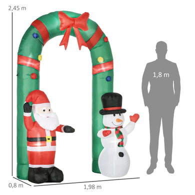 Aufblasbarer Weihnachts-Torbogen 2,45m mit Weihnachtsmann und Schneemann Weihnachtsdeko aufblasbar LED-Licht