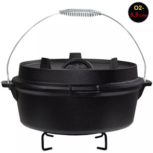 Dutch Oven Set – Gusseiserner Feuertopf mit Deckelheber. Verschiedene Größen.
