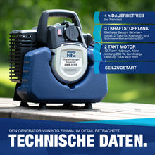 Laden Sie das Bild in den Galerie-Viewer, Inverter, Kompakter Stromerzeuger, 1000W. Benzin Stromgenerator Notstromaggregat