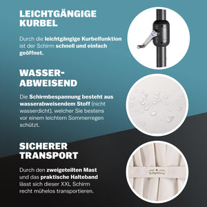 Doppel-Sonnenschirm 460x270 cm UV-Schutz 40+ - Groß, XXL, mit Schutzhülle und Kurbel