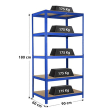 Laden Sie das Bild in den Galerie-Viewer, Schwerlastregale 180 x 90 x 60 cm 5 Böden - bis 875 kg - blau