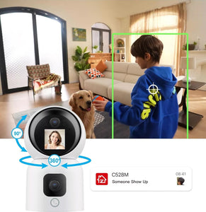 Überwachungskamera mit 2 Doppel-Objektiv und Bildschirm 6MP WLAN PTZ HD IP Kamera PIR Schwenkbar