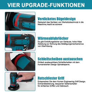 Akku-Mini-Winkelschleifer Flex. Klein und handlich. Übliche 76 mm Scheiben. Auch perfekt um Schrott-Fahrräder zu entfernen.