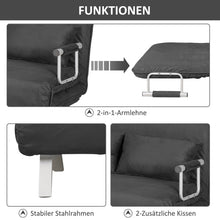 Laden Sie das Bild in den Galerie-Viewer, Schlafsofa Doppelsofa dunkelgrau 111 cm breit, mit Armlehne Schlafsessel Gästebett Klappbett