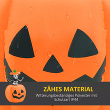 Laden Sie das Bild in den Galerie-Viewer, Halloween Aufblasbarer Kürbis 100 cm mit Skelett Halloweendekorationen LED