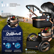 Laden Sie das Bild in den Galerie-Viewer, Kinderwagen 3 in 1 Kombi-Buggy Reisebuggy inkl. Auto- Babyschale. Faltbar.