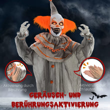 Laden Sie das Bild in den Galerie-Viewer, Halloween Dekoration Stehender Clown 183cm mit LED-Lichter Soundfunktion