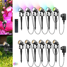 Laden Sie das Bild in den Galerie-Viewer, LED RGB Color Gartenlicht 6er Set mit Gartenspieß. 4 x 3 Watt Farbige LED-Licht. Fernbedienung