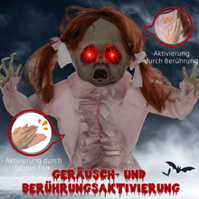 Laden Sie das Bild in den Galerie-Viewer, Halloween Dekoration Geisterpuppe 76 cm mit LED-Lichter Soundfunktion