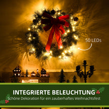 Laden Sie das Bild in den Galerie-Viewer, Tannenkranz Weihnachtskranz Künstlicher Türkranz mit LED und Schleife, 60 cm