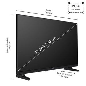 JVC Fernseher 32 Zoll mit 82 cm Größe. DVB-C, DVB-S, DVB-S2, DVB-T2