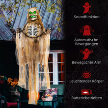 Laden Sie das Bild in den Galerie-Viewer, Halloween Dekoration 183 cm Hängendes Skelett mit LED-Lichter Soundfunktion