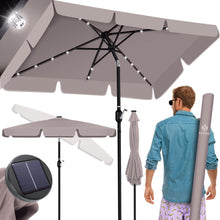 Laden Sie das Bild in den Galerie-Viewer, Sonnenschirm 300 cm eckig mit LED-Licht und Solarmodul. Kurbel-Gartenschirm.