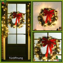 Laden Sie das Bild in den Galerie-Viewer, Tannenkranz Weihnachtskranz Künstlicher Türkranz mit LED und Schleife, 60 cm