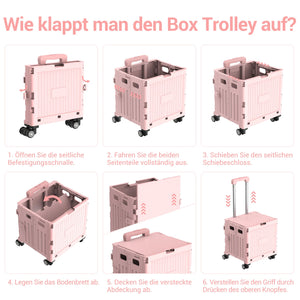 Faltbarer Einkaufstrolley Transportwagen. Einfach aufklappen. Braucht gefaltet nur sehr wenig Platz.