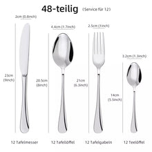 Laden Sie das Bild in den Galerie-Viewer, Besteckset Edelstahl Tafelbesteck 48 Teile für 12 Personen. Das besondere Angebot! Silber oder Gold.