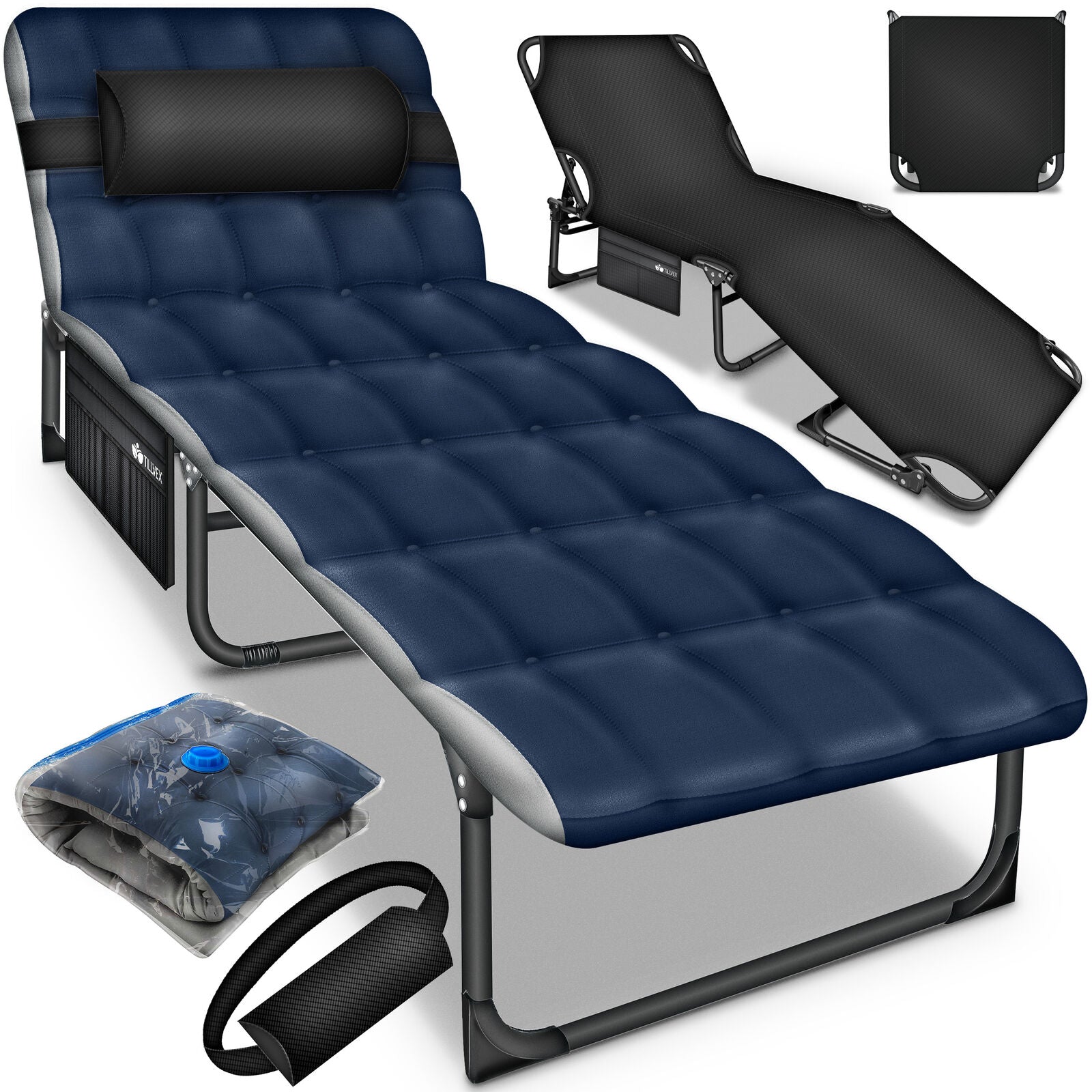 Campingbett, Klappliege. Mit Tragetasche. Belastbar bis 280 kg