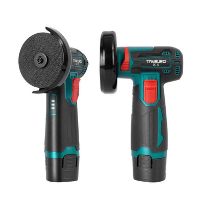 Akku-Mini-Winkelschleifer Flex. Klein und handlich. Übliche 76 mm Scheiben. Auch perfekt um Schrott-Fahrräder zu entfernen.