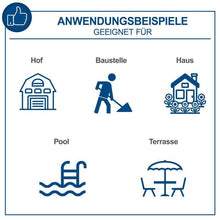 Laden Sie das Bild in den Galerie-Viewer, Hochdruckreiniger inkl. 8-TLG. Zubehör | 180bar Arbeitsdruck | 2400 Watt Leistung | 5m Hochdruckschlauch | Fördermenge 480 l/h | mobiler Flächenreiniger mit Bürsten