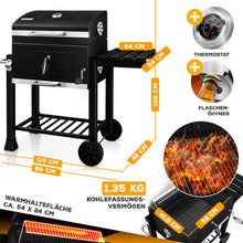 Laden Sie das Bild in den Galerie-Viewer, Profi-Holzkohlegrill XL Grillwagen 28 kg mit Grill Rost Thermometer Deckel BBQ Kohle