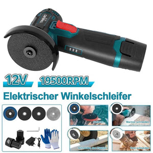 Akku-Mini-Winkelschleifer Flex. Klein und handlich. Übliche 76 mm Scheiben. Auch perfekt um Schrott-Fahrräder zu entfernen.