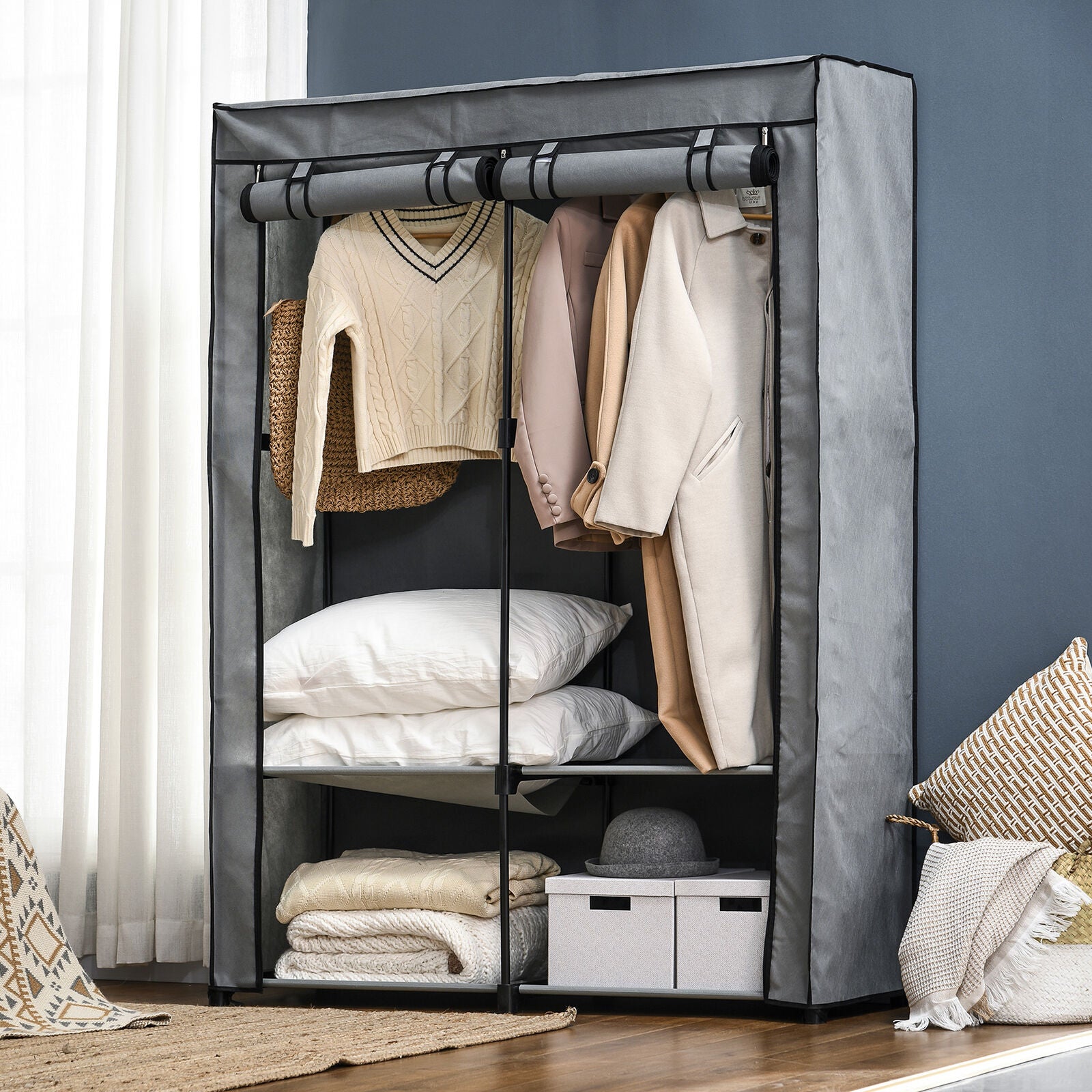 stoffschrank, faltschrank 1,70 meter höhe mit reißverschluss,  kleiderschrank, hellgrau