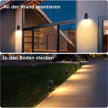 Laden Sie das Bild in den Galerie-Viewer, LED Gartenlicht 4er Set mit Gartenspieß. 4 x 3 Watt LED-Licht. Warmweiß.