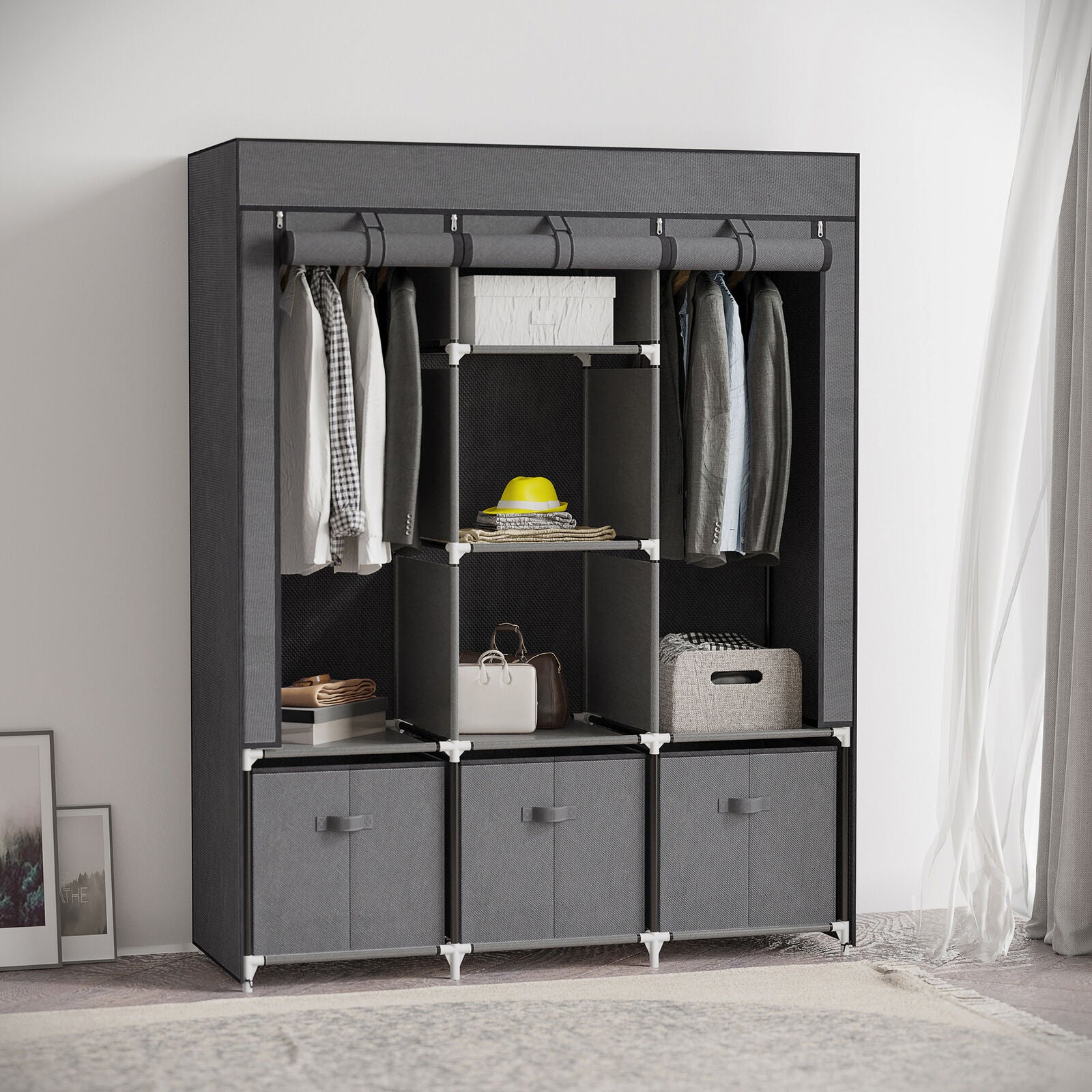 stoffschrank, faltschrank 1,63 meter höhe mit reißverschluss,  kleiderschrank, dunkelgrau