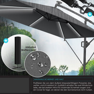Ampelschirm 250cm x 250cm Sonnenschirm rechteckig. Inkl. Abdeckung + Windsicherung mit Kurbelvorrichtung Aluminium