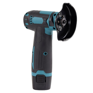 Akku-Mini-Winkelschleifer Flex. Klein und handlich. Übliche 76 mm Scheiben. Auch perfekt um Schrott-Fahrräder zu entfernen.