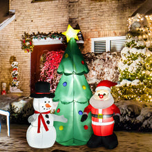 Laden Sie das Bild in den Galerie-Viewer, Aufblasbarer Weihnachtsbaum 1,85m mit Weihnachtsmann und Schneemann mit Lichtern Christbaum