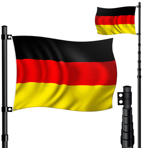 Teleskop-Fahnenmast (Silber o. Schwarz) mit Fahne. 6,30 m. Für Firma, Garten, Haus... Mit Flagge 150 x 90 cm.
