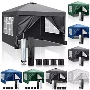 Faltpavillon wasserdicht. Pop Up. Mit 4 Seitenteilen. 3x3 Meter. Gartenzelt. Partyzelt. UV50+ Schutz. Einfaches Faltsystem.