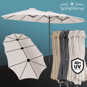 Doppel-Sonnenschirm 460x270 cm UV-Schutz 40+ - Groß, XXL, mit Schutzhülle und Kurbel