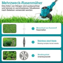 Laden Sie das Bild in den Galerie-Viewer, Sonderposten: Akku-Rasentrimmer (blau) mit 2 Lithium-Akkus und Ladegerät Freischneider Motorsense