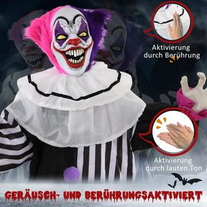 Halloween Dekoration Stehender Clown 173cm mit LED-Lichter Soundeffekt, pink und lila