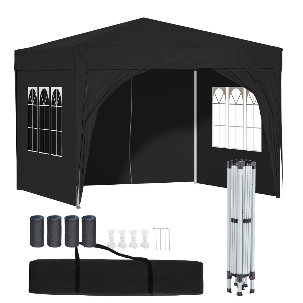 Faltpavillon wasserdicht. Pop Up. Mit 4 Seitenteilen. 3x3 Meter. Gartenzelt. Partyzelt. UV50+ Schutz. Einfaches Faltsystem.