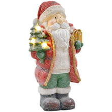 Laden Sie das Bild in den Galerie-Viewer, Weihnachtsmannfigur mit Baum und Geschenk, 3 warmweiße LEDs, batteriebetrieben, 50 cm
