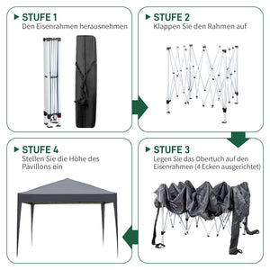 Faltpavillon wasserdicht. Pop Up. Mit 4 Seitenteilen. 3x3 Meter. Gartenzelt. Partyzelt. UV50+ Schutz. Einfaches Faltsystem.