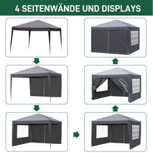 Laden Sie das Bild in den Galerie-Viewer, Faltpavillon wasserdicht. Pop Up. Mit 4 Seitenteilen. 3x3 Meter. Gartenzelt. Partyzelt. UV50+ Schutz. Einfaches Faltsystem.