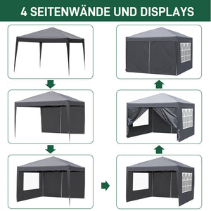 Faltpavillon wasserdicht. Pop Up. Mit 4 Seitenteilen. 3x3 Meter. Gartenzelt. Partyzelt. UV50+ Schutz. Einfaches Faltsystem.