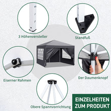 Laden Sie das Bild in den Galerie-Viewer, Faltpavillon wasserdicht. Pop Up. Mit 4 Seitenteilen. 3x3 Meter. Gartenzelt. Partyzelt. UV50+ Schutz. Einfaches Faltsystem.