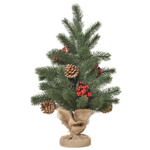 Laden Sie das Bild in den Galerie-Viewer, Mini-Weihnachtsbaum mit Schmuck, rote Beeren und Tannenzapfen – 50 cm Höhe